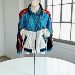 Vintage 90s River Edge Sport Bomber Track Hip Hop Patchwork Jacket Size Large